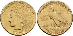 U S A - 10 Dollars 1909 S Indianer 