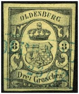 Oldenburg - Ꙩ, 1859 3 Gr. schwarz auf ... 
