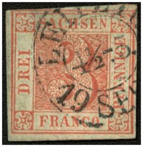 Sachsen - Ꙩ, 1850 3 Pf. lebhaftrot - ... 