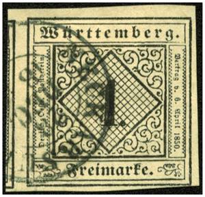 Württemberg - Ꙩ, 1851 1 Kr. schwarz auf ... 