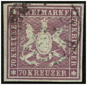 Württemberg - Ꙩ, 1873 70 Kr. rotlila in ... 