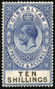GIBRALTAR - **,  1925 GV. 10 Sh. ultramarin, ... 