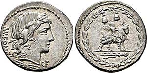 Mn. Fonteius C.f. - Denarius (3,83 g), Roma, ... 