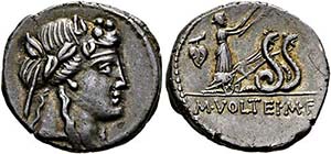 M. Volteius M.f. - Denarius (3,76 g), Roma, ... 