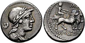 M. Volteius M.f. - Denarius (3,82 g), Roma, ... 