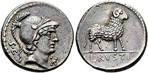 L. Rustius - Denarius (3,96 g), Roma, 76 v. ... 