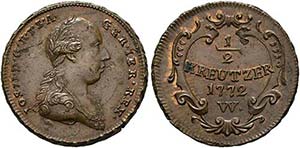 Josef II. 1765-1790 - 1/2 Kreuzer 1772 W ... 
