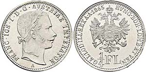 Franz Joseph 1848-1916 - 1/4 Gulden 1865 A ... 