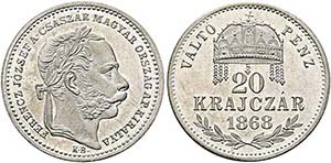 Franz Joseph 1848-1916 - 20 Krajczar 1868 KB ... 