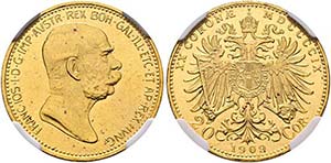 Franz Joseph 1848-1916 - 20 Kronen 1909 Wien ... 