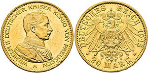 Wilhelm II. 1888-1918 - 20 Mark 1915 A ... 