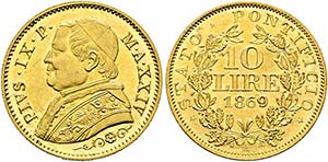 Pius IX. 1846-1848/1849-1870 - 10 Lire ... 