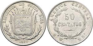 COSTA RICA - 50 Centavos 1886  - KM:124 - ... 