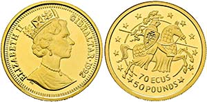 GIBRALTAR - Elisabeth II. - 50 Pfund/70 Ecus ... 
