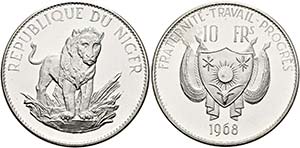 NIGER - 10 Francs 1968 Rv. Patinafleck  - ... 