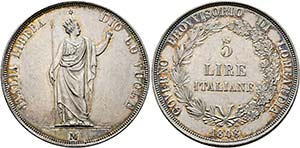 RDR - Revolution 1848/1849 - 5 Lire Italiene ... 
