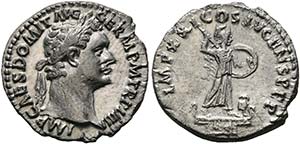 Domitianus (81-96) - Als Augustus. Denarius ... 