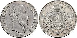 MEXIKO - Maximilian I. 1864-1867 - Peso 1866 ... 