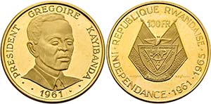 RUANDA - 100 Francs (30g) 1965 Kazibanda  ... 
