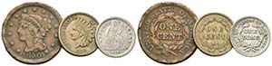 U S A - Lot 3 Stück; Dime 1856 Cent 1850 ... 