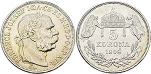 Franz Joseph 1848-1916 - 5 Korona 1908 KB ... 