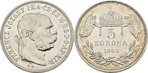 Franz Joseph 1848-1916 - 5 Korona 1909 KB ... 