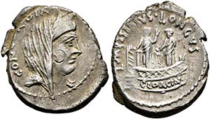 L. Mussidius Longus - Denarius (3,92g) 42 v. ... 
