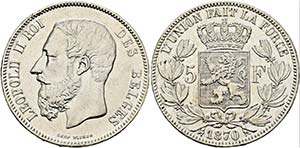 Leopold II. 1865-1909 - 5 Francs 1870 KM:24 ... 