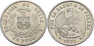 CHILE - Lot 2 Stück; Peso 1873 (f.vzgl.) ... 