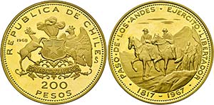 CHILE - 200 Pesos 1968 150 Jahre der ... 