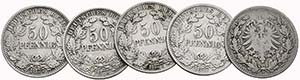 DEUTSCHLAND - Lot 5 Stück; 50 Pfennig 1877 ... 