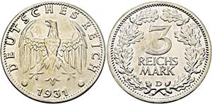 Weimarer Republik 1919-1937 - 3 Reichsmark ... 