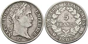 Napoleon I. 1804-1815 - 5 Francs 1809 A ... 