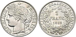 FRANKREICH - Franc 1888 A Paris Av.: Ceres. ... 