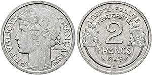 FRANKREICH - 2 Francs 1945 C Castelsarrasin ... 