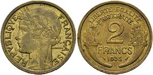FRANKREICH - Lot 3 Stück; 2 Francs und ... 