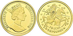 Elisabeth II. - 70 Ecus-50 Pfund 6,22 g ... 