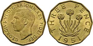 Georg VI. 1936-1952 - 3 Pence 1951 (Messing) ... 