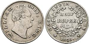 William IV. 1830-1837 - 1/2 Rupee 1835 F ... 