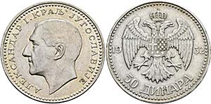 Alexander I. 1921-1934 - 50 Dinara 1932 ohne ... 