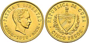 KUBA - 5 Pesos (8,35g) 1916 Philadelphia ... 