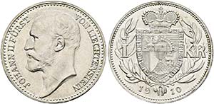 Johann II. 1858-1929 - Lot 4 Stück; 1 Krone ... 