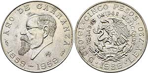 MEXIKO - Lot 3 Stück; 5 Pesos 1951, 1959 ... 