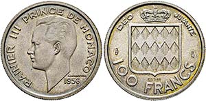 Rainer III. 1949-2005 - 100 Francs 1956 ... 