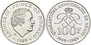 Rainer III. 1949-2005 - 100 Francs 1989 40. ... 