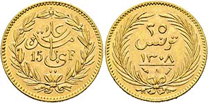 Ali Bey 1882-1902 - 15 Francs/25 Piaster ... 