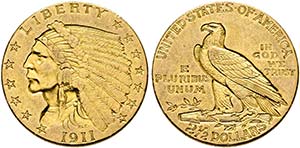 U S A - 2 1/2 Dollars 1911 Philadelphia ... 