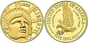 U S A - 5 Dollars (8,34g) 1986 W West Point ... 