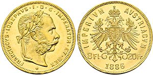 Franz Joseph 1848-1916 - 8 Fl.-20 Fr. 1886 ... 