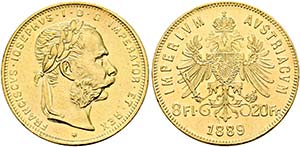 Franz Joseph 1848-1916 - 8 Fl.-20 Fr. 1889 ... 